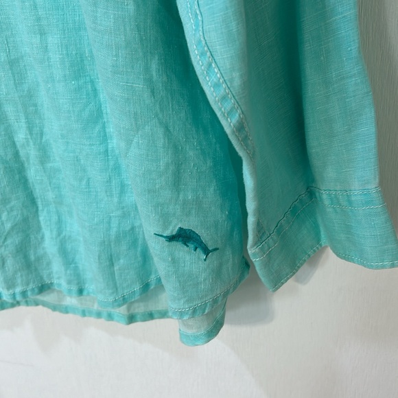 TOMMY BAHAMA MEN RELAX FIT DRESS BUTTON UP SHIRT 100 % LINEN TURQUOISE Sz XL - Picture 6 of 11